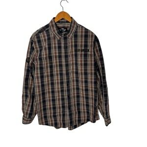 Harley Davidson Long Sleeve Plaid Button Shirt Men Size L Embroidered Logo
